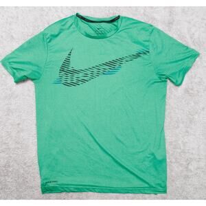 Nike Pro Dri-Fit Green Logo Swoosh Athletic Standard Fit Tshirt Mens Size M